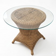 Tavolo Rotondo in PolyRattan con Ripiano in Vetro. MILLY