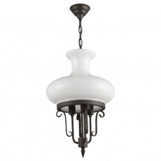 Lampadario a Sospensione in Ferro Battuto e Vetro Bianco. OLANDESE