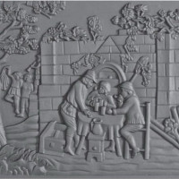 Lastra decorata in ghisa per rivestimenti caminetti caccia cm 60xh.60. PIAORN29 