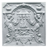 Lamiera ornata in ghisa per caminetto putti cm 79xh.79. PIAORN17