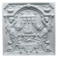 Lamiera ornata in ghisa per caminetto putti cm 79xh.79. PIAORN17