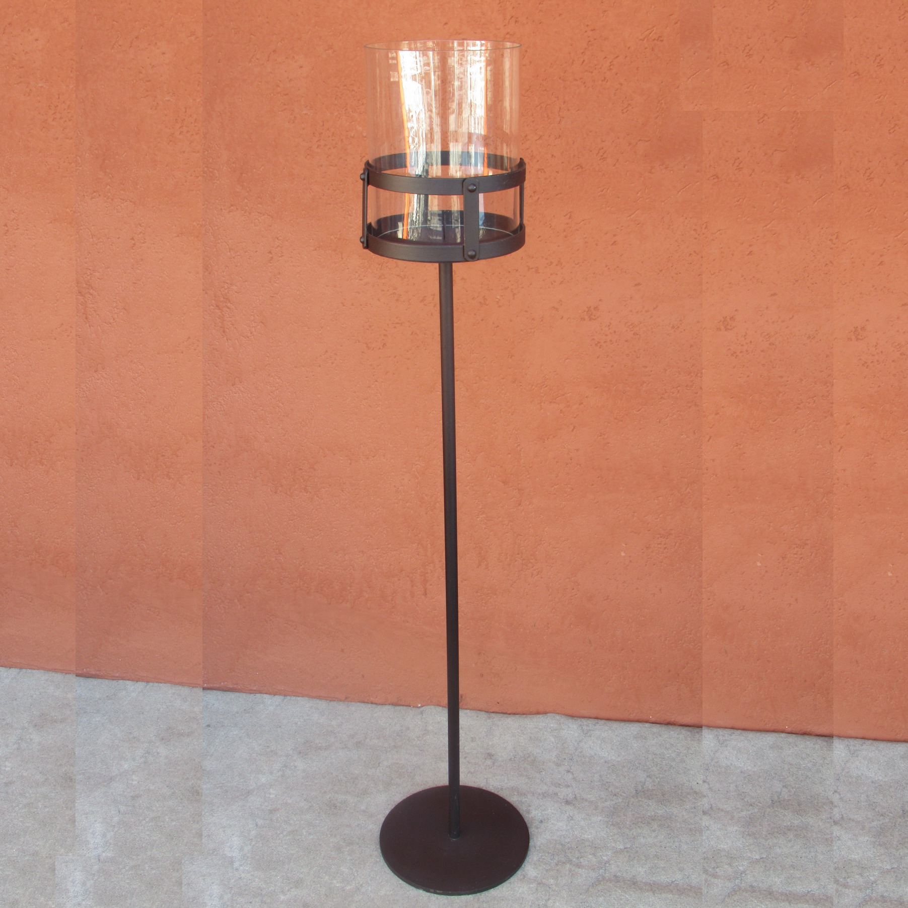 Portacandela Antivento Leonardo Home Terra - Vetro Trasparente, Base Legno Teak - Foto 2